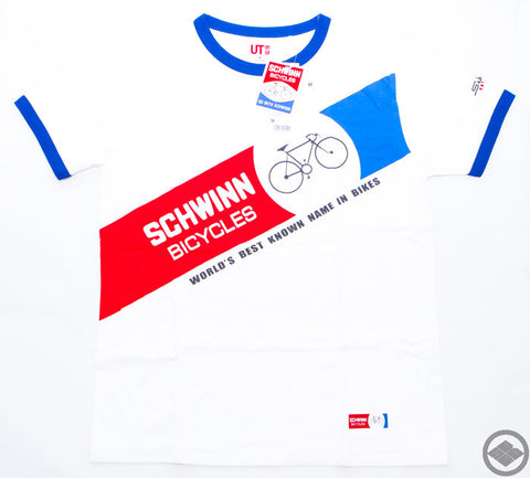 SCHWINN bicycles x UNIQLO short sleeve shirt size L,M color:white, (14-02-018)